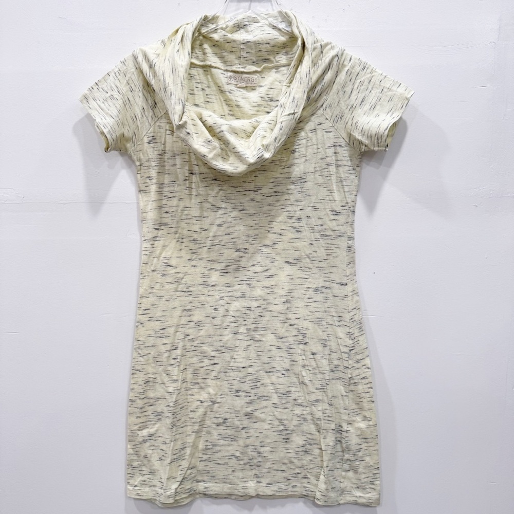 Synergy Organic Cotton Cowl Neck Short Sleeve Dress Yellow Gray Small